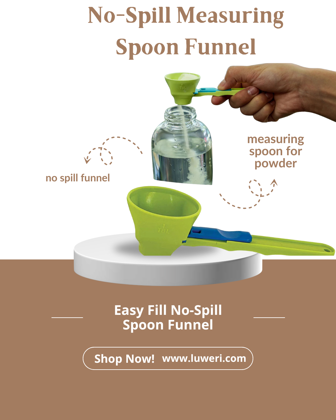 No-Spill Funnel Spoon for Protein, Baby Food & Drink Mixes