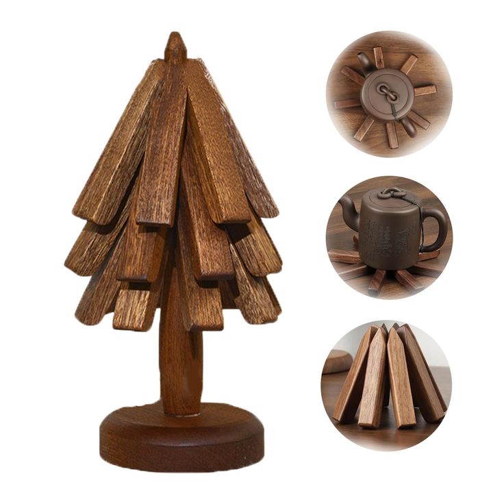 4PCS Wooden Folding Trivets – Black Walnut Heat-Insulated Pads