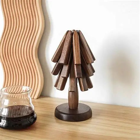 4PCS Wooden Folding Trivets – Black Walnut Heat-Insulated Pads