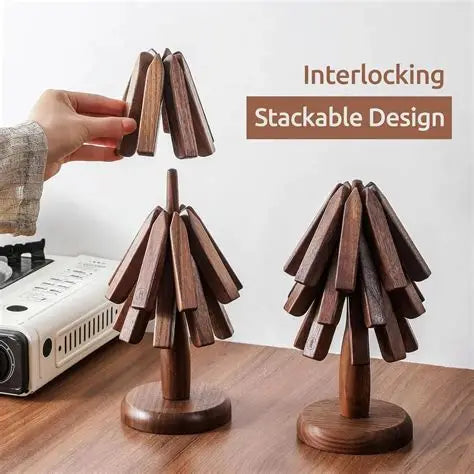 4PCS Wooden Folding Trivets – Black Walnut Heat-Insulated Pads