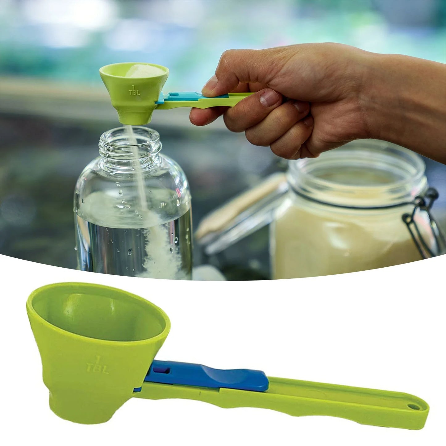 No-Spill Funnel Spoon for Protein, Baby Food & Drink Mixes