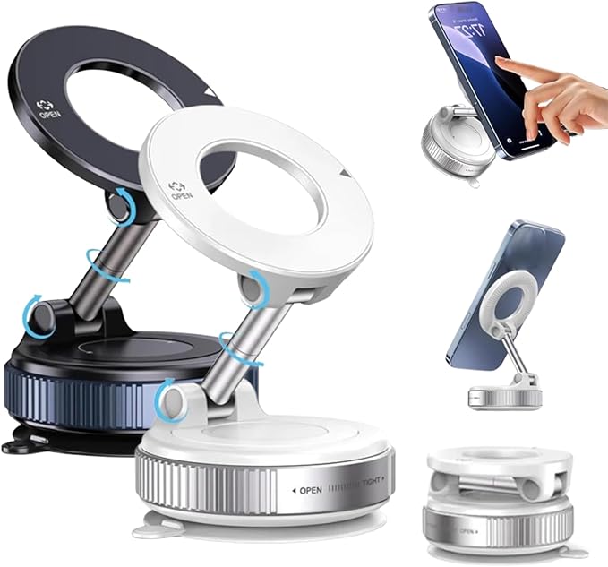 Magnetic Vacuum Adsorption Phone Mount – 360° Folding Stand