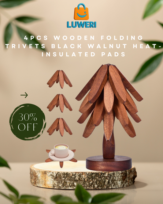 4PCS Wooden Folding Trivets – Black Walnut Heat-Insulated Pads