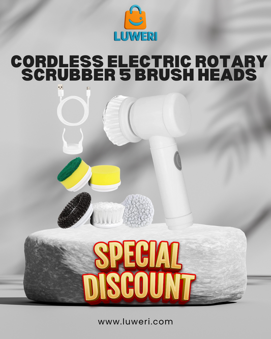 Cordless Electric Rotary Scrubber – 5 Brush Heads